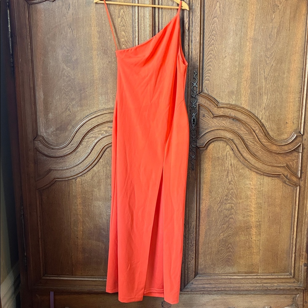 Badgley Mischka One Shoulder Cocktail Dress Orange NWT